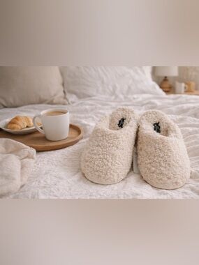 Tilley Home Sherpa Slippers Cream Cozy Plush House Shoes M/M New
